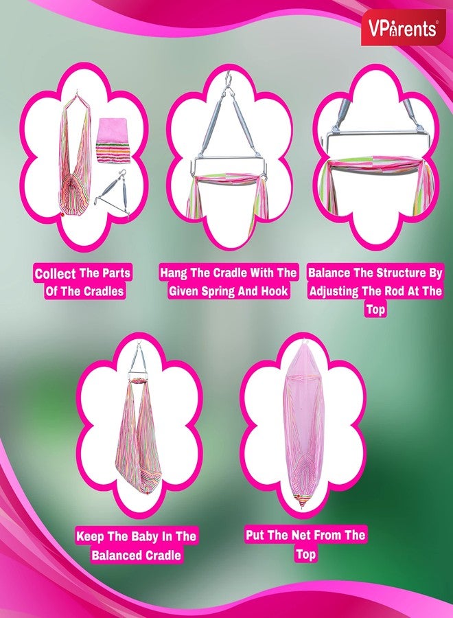 VParents Neonate Baby Swing Cradle with Mosquito Net and Spring (Red) - Image 3